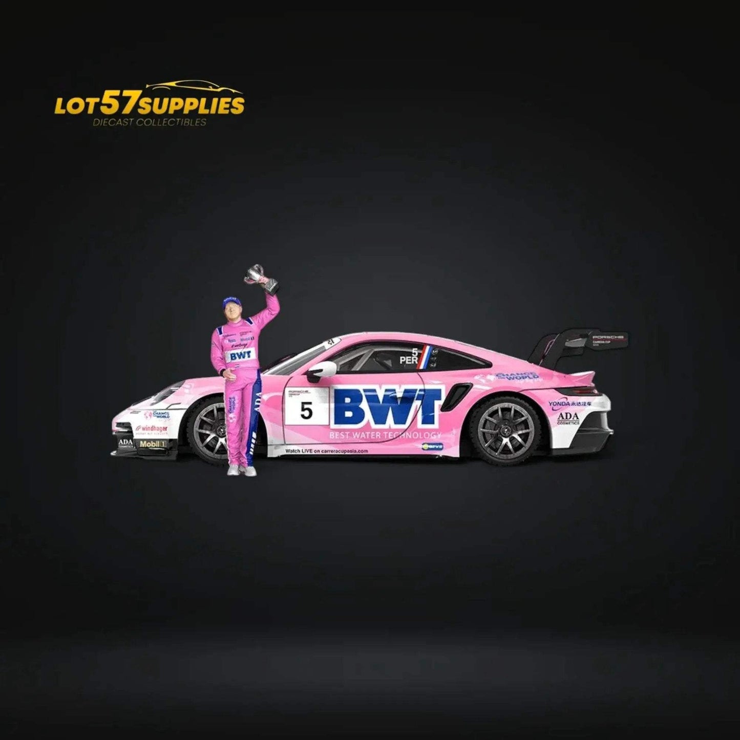 ModernArt Porsche 911 GT3 Cup-Yonda BWT Pink livery w/ figure 1:64 - ToylandEU