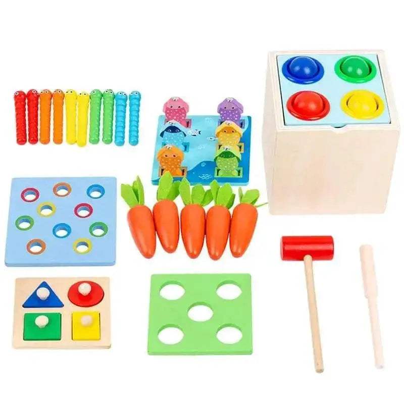  Montessori 5 In 1 Wooden Play Kit For Toddlers Age 1 And Up With Five Activities For Shape And Color Learning -  ToylandEU™