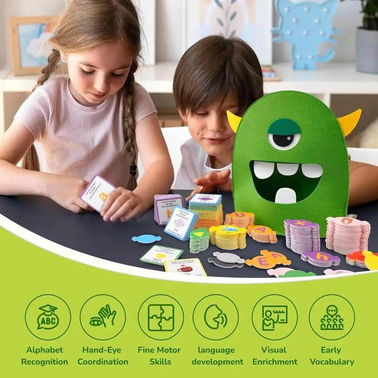  Montessori Alphabet Learning Toy Set For 3 To 6 Year Olds Monster Eating Colorful Felt Letters -  ToylandEU™