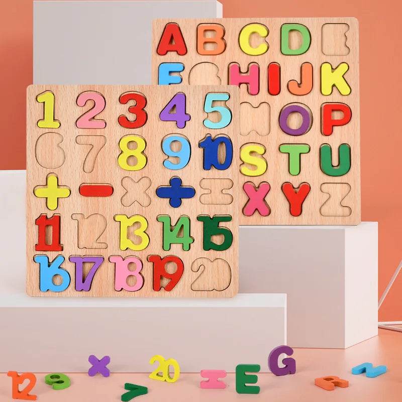 Montessori Educational Baby Toys Colorful Alphabet Number Wooden Puzzles Kids Matching Game - ToylandEU