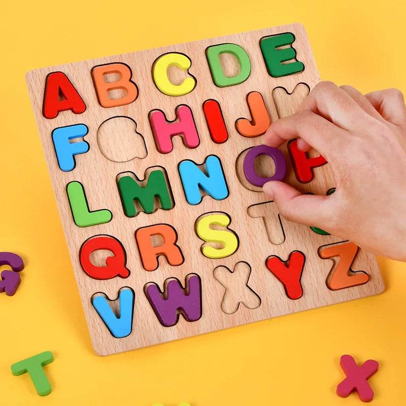 Montessori Educational Baby Toys Colorful Alphabet Number Wooden Puzzles Kids Matching Game - ToylandEU