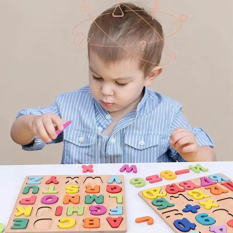 Montessori Educational Baby Toys Colorful Alphabet Number Wooden Puzzles Kids Matching Game - ToylandEU