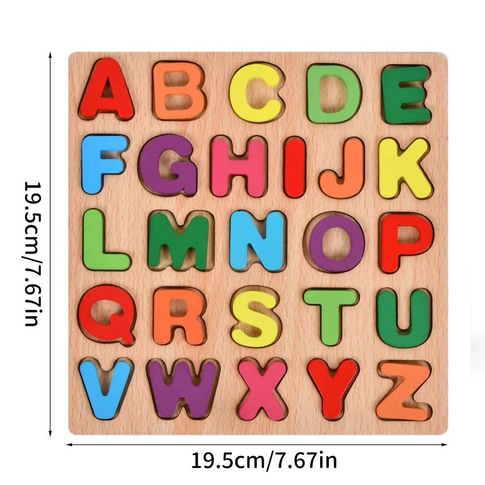 Montessori Educational Baby Toys Colorful Alphabet Number Wooden Puzzles Kids Matching Game - ToylandEU