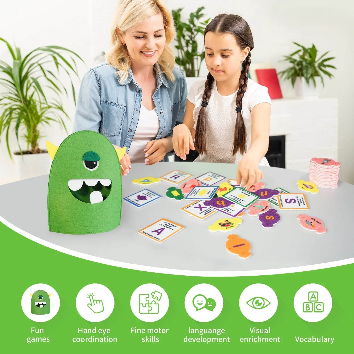 Montessori Alphabet Toy Set 231pcs Felt Monster ABC Letters with Flash Cards for Preschool Kids - ToylandEU