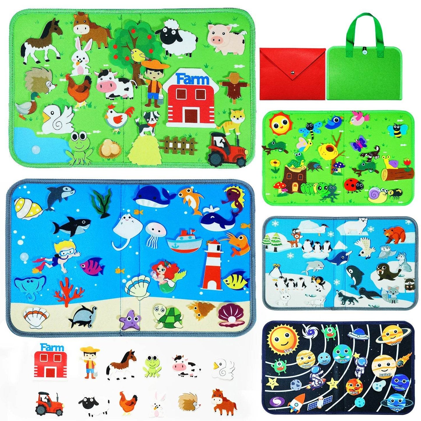 Montessori Animal Busy Board Farm Space Insects Ocean Arctic Flannel Sensory Toy for Kids Ideal Birthday Gift - ToylandEU