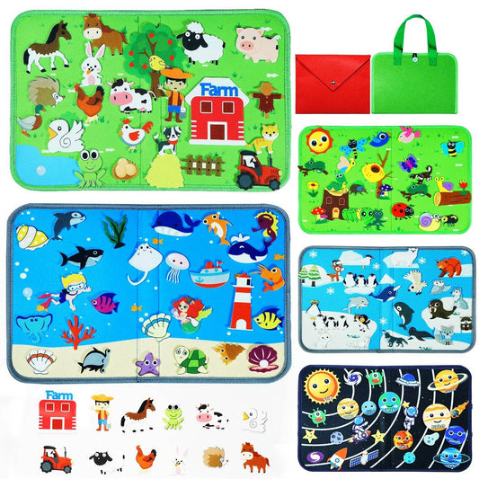 Montessori Animal Busy Board Farm Space Insects Ocean Arctic Flannel Sensory Toy for Kids Ideal Birthday Gift - ToylandEU
