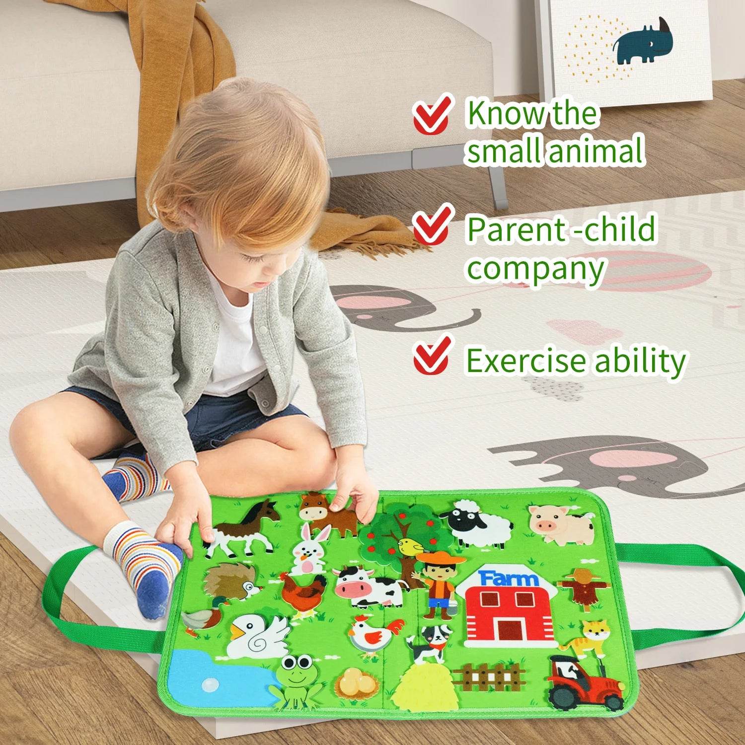 Montessori Animal Busy Board Farm Space Insects Ocean Arctic Flannel Sensory Toy for Kids Ideal Birthday Gift - ToylandEU