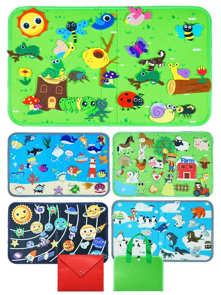 Montessori Animal Busy Board Farm Space Insects Ocean Arctic Flannel Sensory Toy for Kids Ideal Birthday Gift - ToylandEU