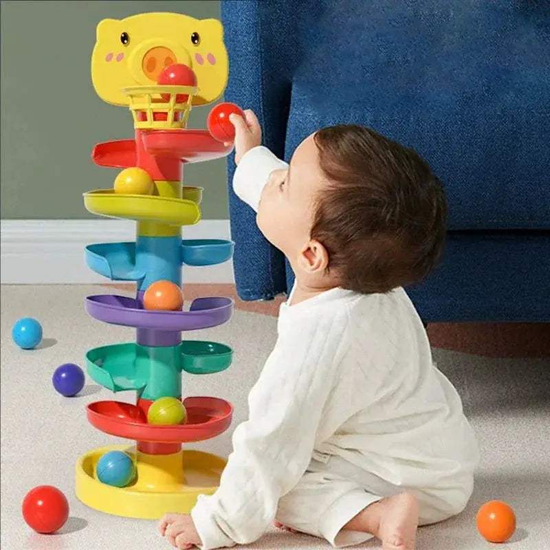 Montessori Ball Drop Toy for Toddlers Rotating Rainbow Tower - ToylandEU