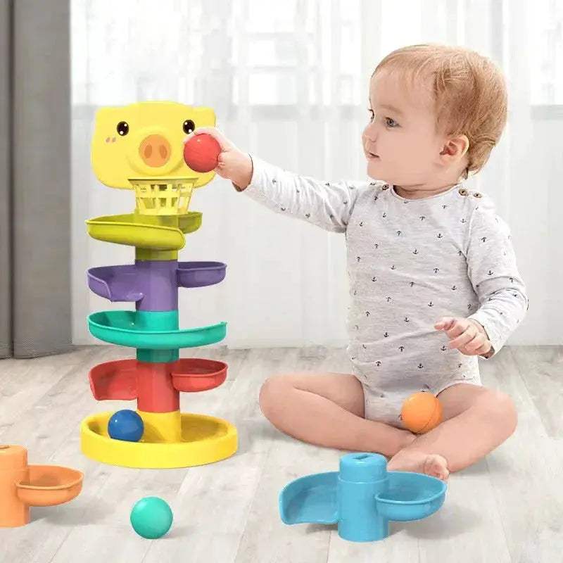 Montessori Ball Drop Toy for Toddlers Rotating Rainbow Tower - ToylandEU
