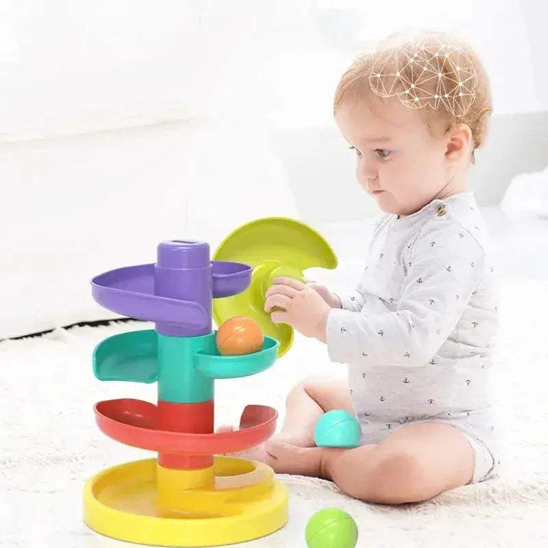 Montessori Ball Drop Toy for Toddlers Rotating Rainbow Tower - ToylandEU