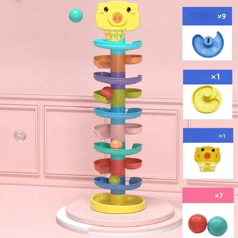 Montessori Ball Drop Toy for Toddlers Rotating Rainbow Tower - ToylandEU