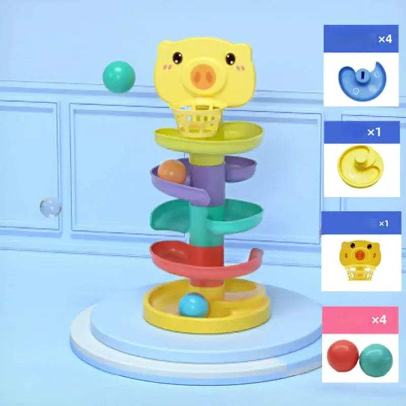 Montessori Ball Drop Toy for Toddlers Rotating Rainbow Tower - ToylandEU