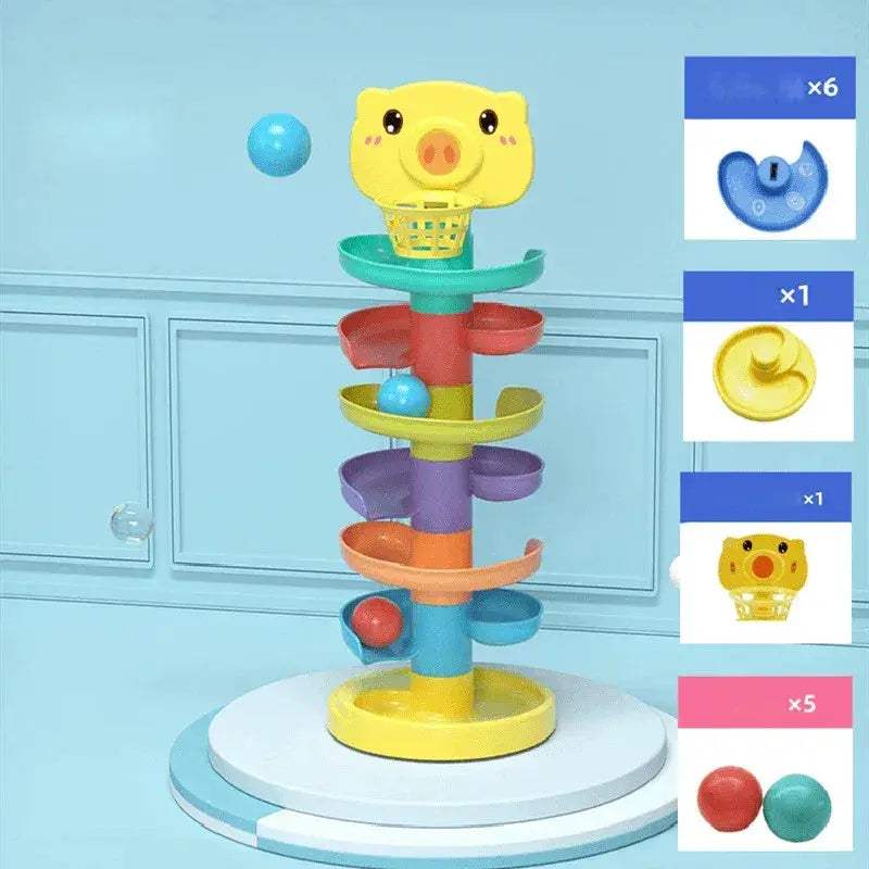 Montessori Ball Drop Toy for Toddlers Rotating Rainbow Tower - ToylandEU