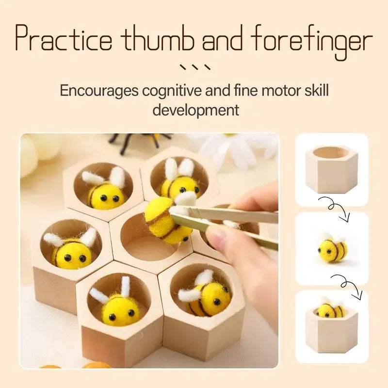 Montessori Bee Wooden Toy For Babies 0-12 Months Sensory Play - ToylandEU