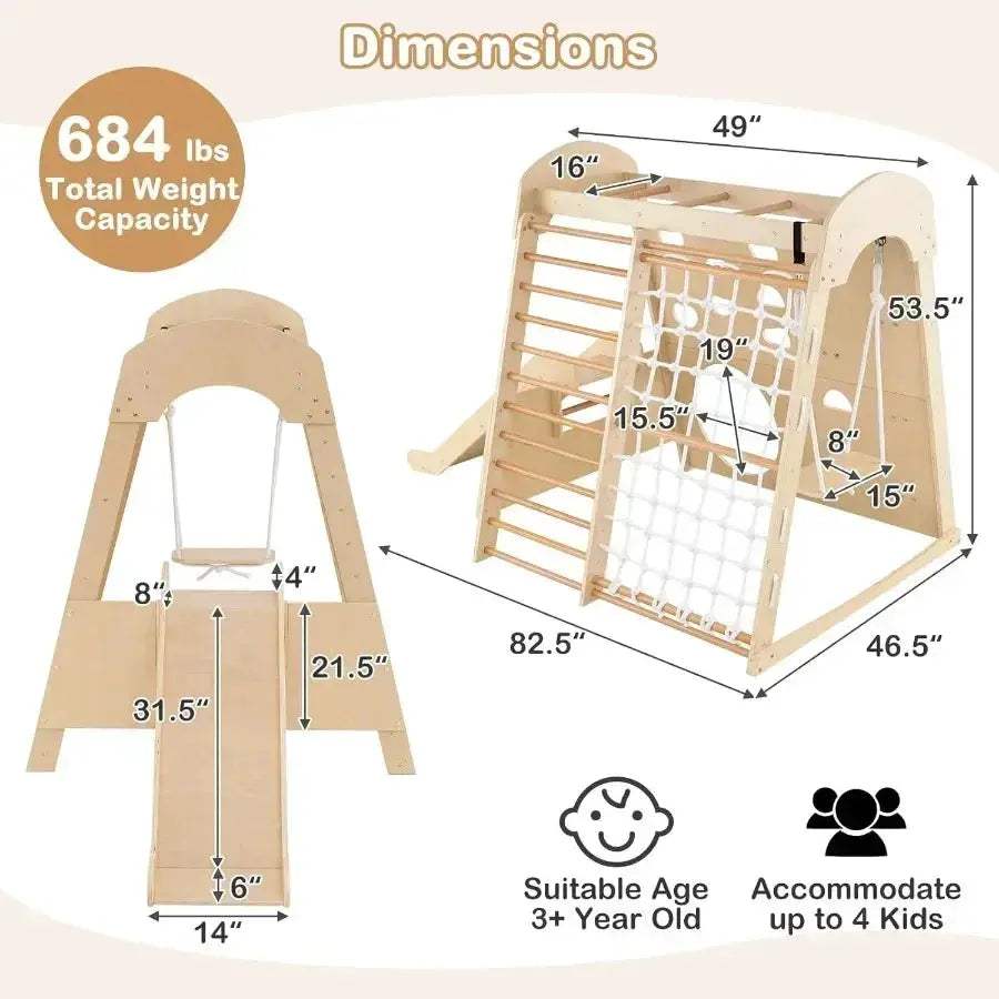 Montessori Beech Wood Indoor Playground Eight In One For Toddlers - ToylandEU