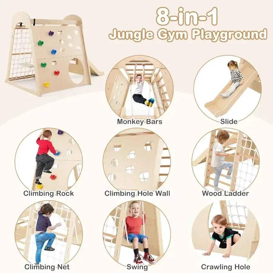 Montessori Beech Wood Indoor Playground Eight In One For Toddlers - ToylandEU