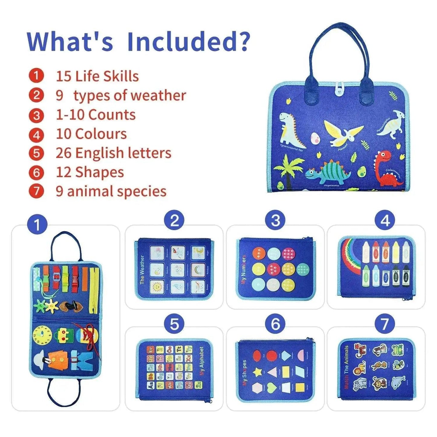  Montessori Busy Board 7-in-1 Alphabet Numbers Shapes Toy 3-6 -  ToylandEU™