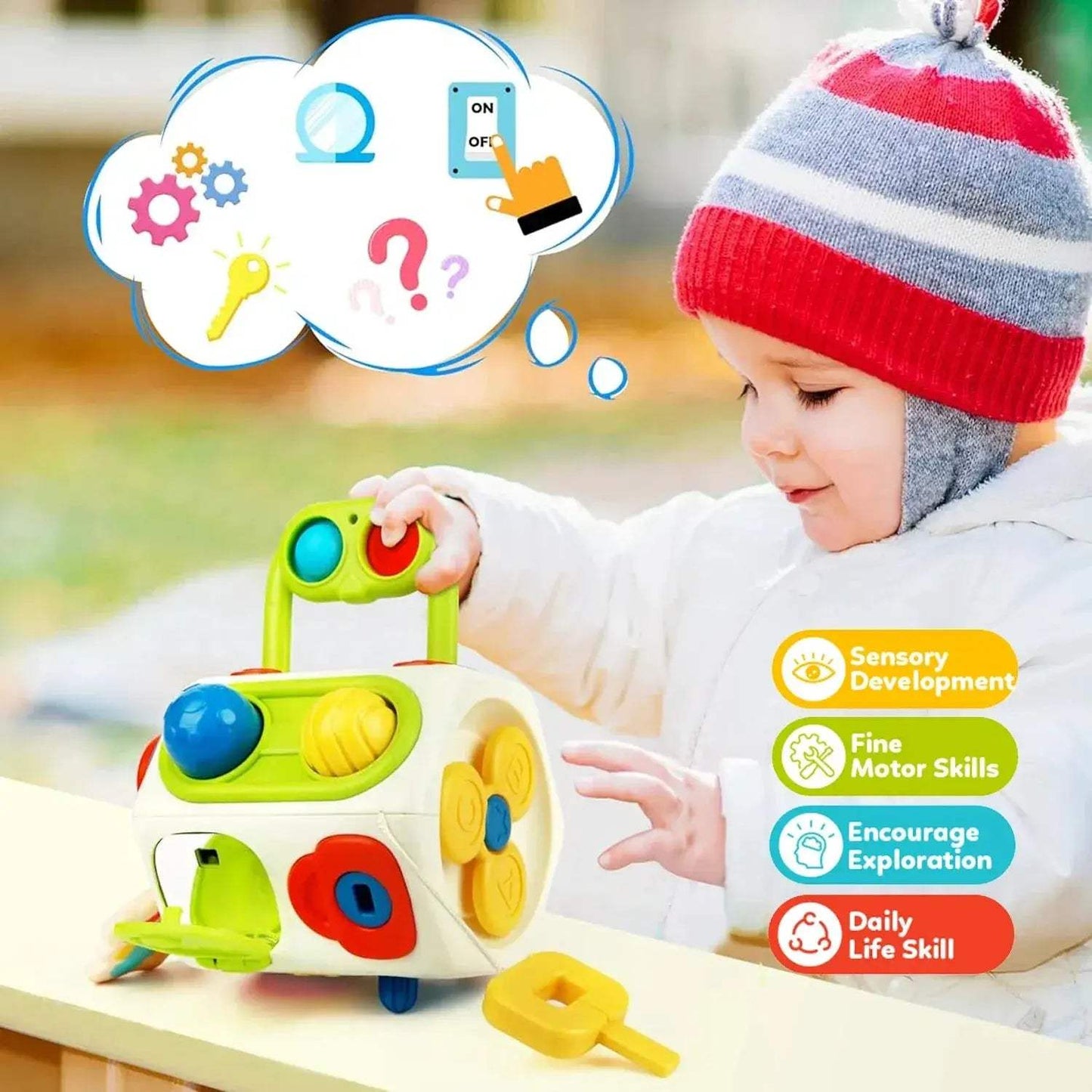 Montessori Busy Board Cube For Toddlers Sensory Learning - ToylandEU