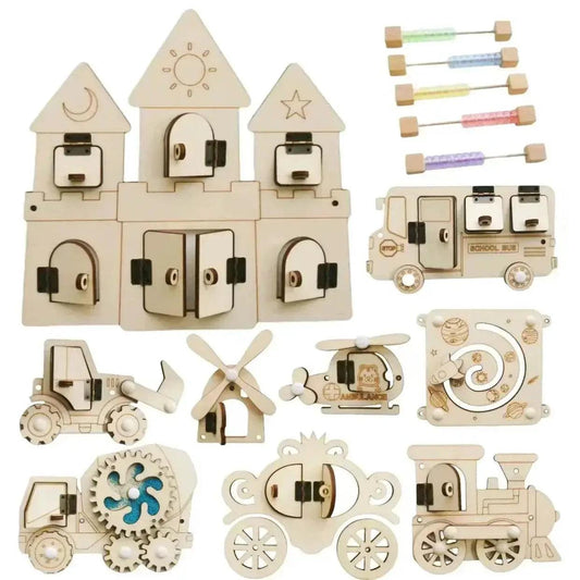  Montessori Busy Board DIY Wooden Kit For Toddlers Castle Bulldozer Helicopter Early Learning -  ToylandEU™