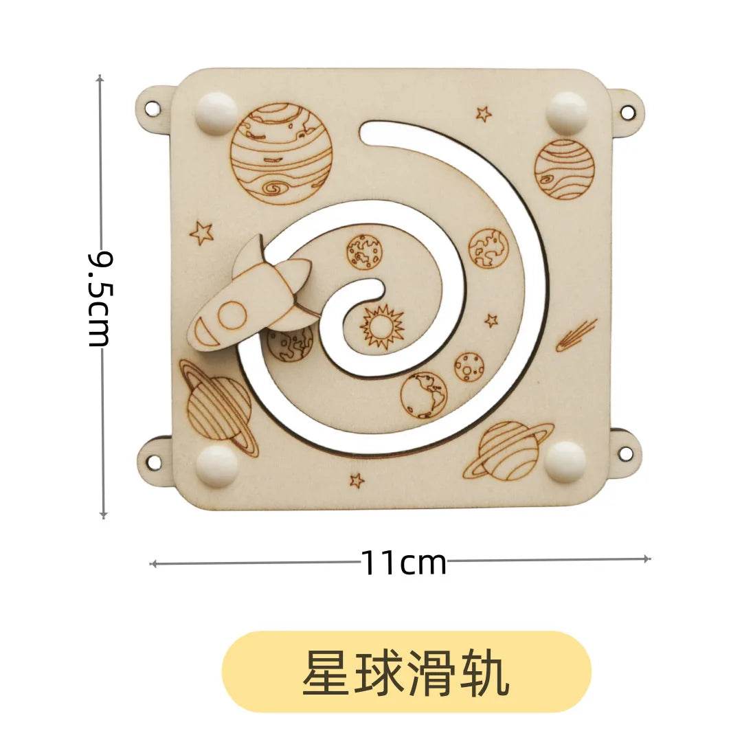 Montessori Busy Board DIY Wooden Accessories Educational Toy for Children with Castle Bulldozer Helicopter and Early Learning Activities - ToylandEU