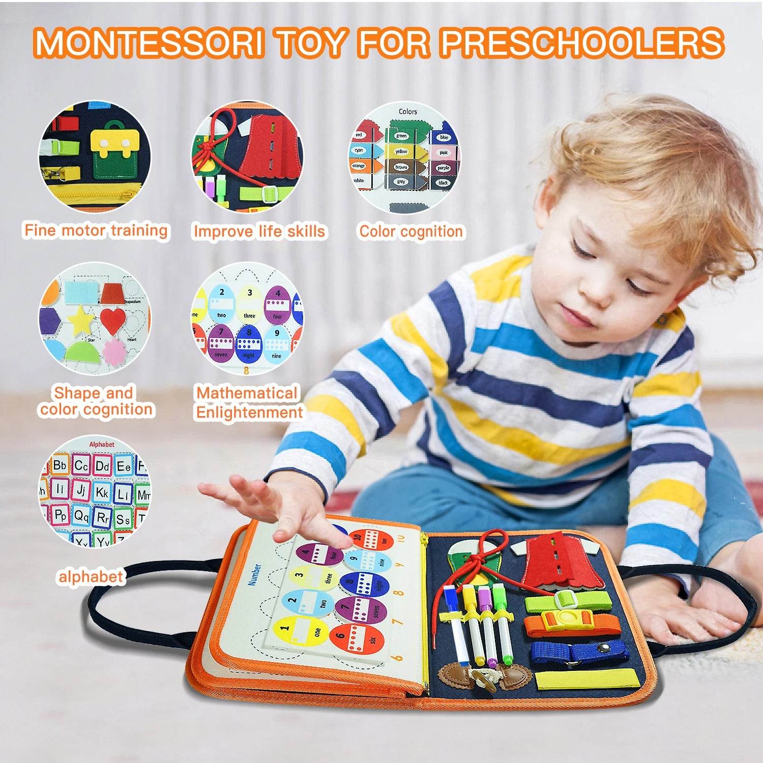 Montessori Busy Board for Ages 3-6 Sensory Educational Toy for Early Learning and Fine Motor Skills - ToylandEU