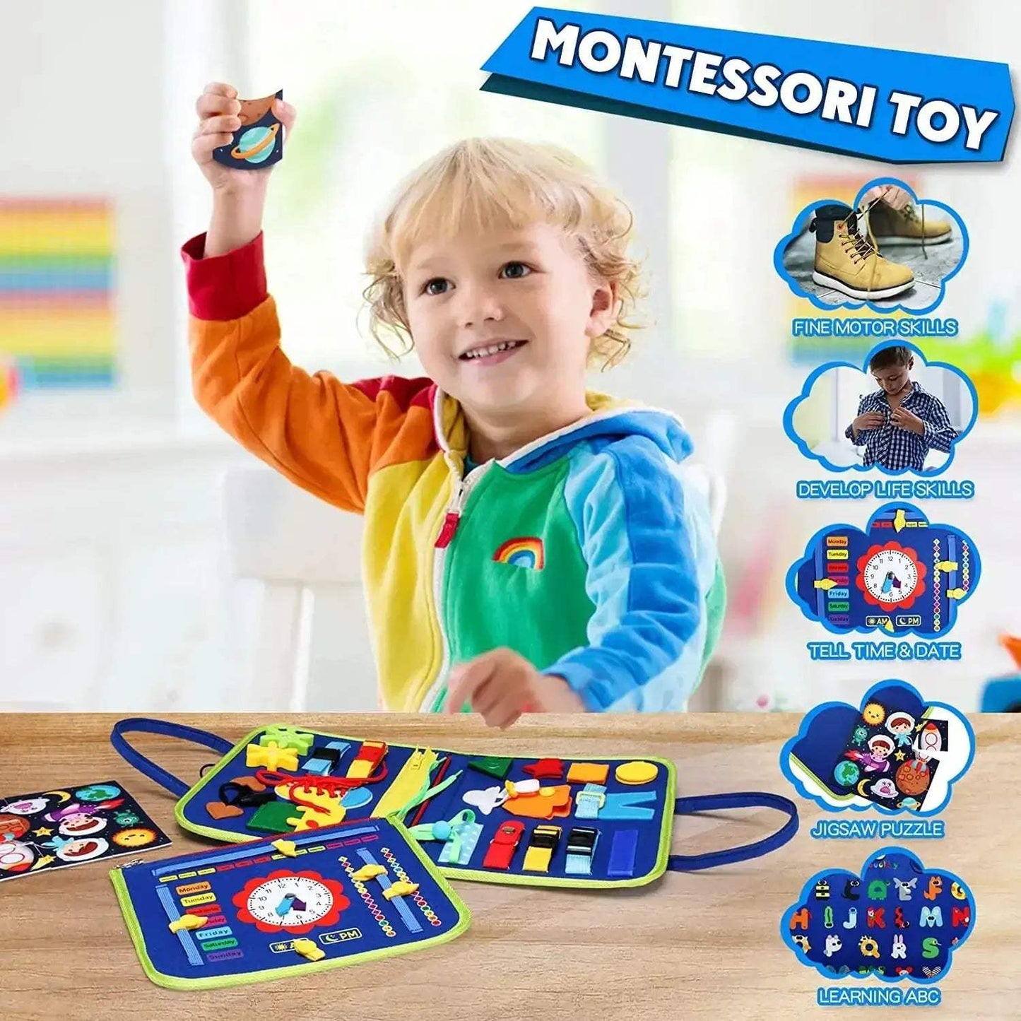Montessori Busy Board For Toddlers Educational Fine Motor Skills - ToylandEU