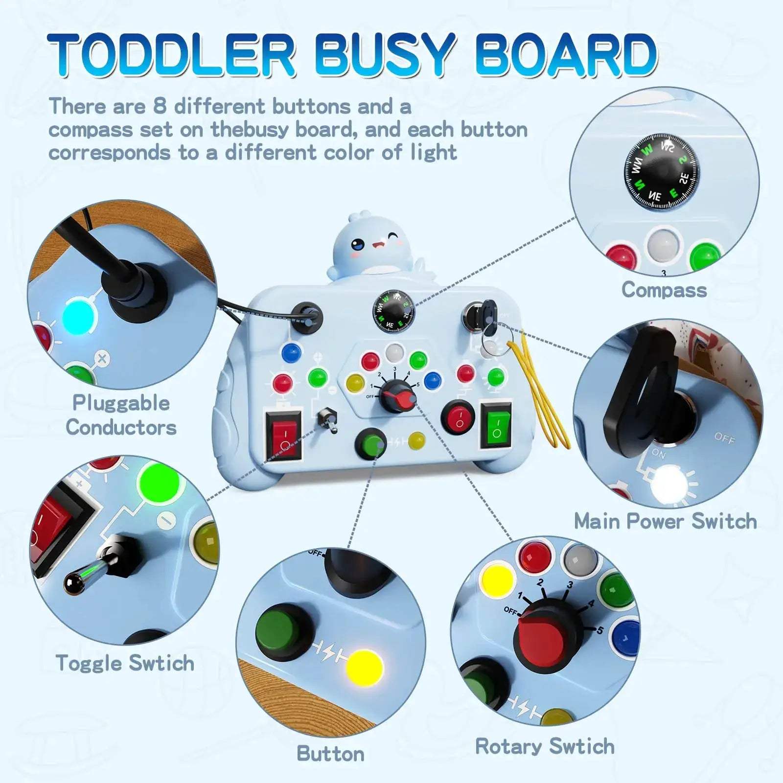 Montessori Busy Board LED Light Switch For Toddler Sensory Learning - ToylandEU