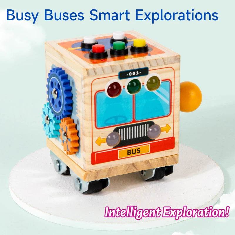 Montessori Busy Board Sensory Toy Polyhedron Busy Bus with LED Light Switch Travel Activities Educational Toy for Children - ToylandEU
