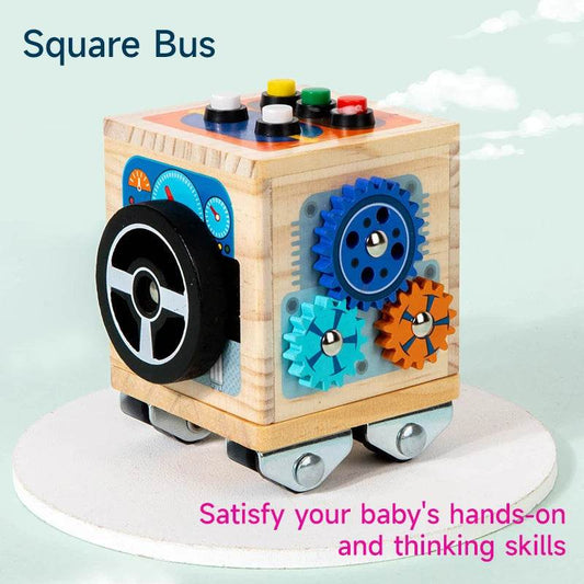 Montessori Busy Board Sensory Toy Polyhedron Busy Bus with LED Light Switch Travel Activities Educational Toy for Children - ToylandEU