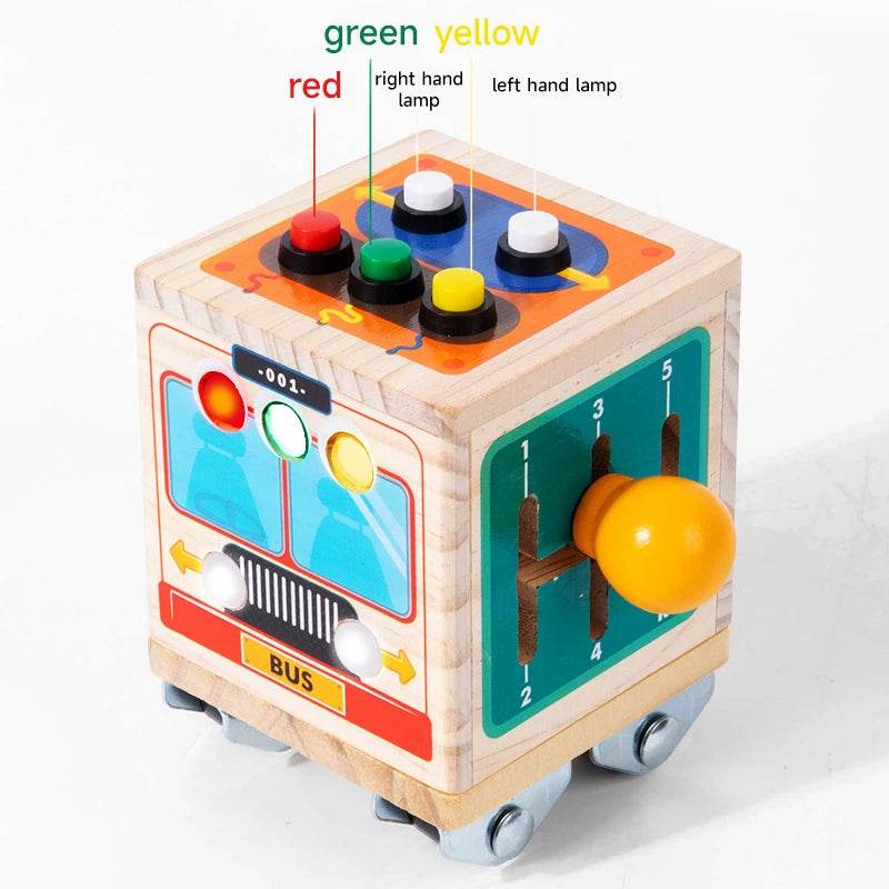 Montessori Busy Board Sensory Toy Polyhedron Busy Bus with LED Light Switch Travel Activities Educational Toy for Children - ToylandEU