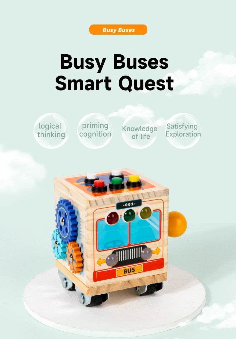 Montessori Busy Board Sensory Toy Polyhedron Busy Bus with LED Light Switch Travel Activities Educational Toy for Children - ToylandEU