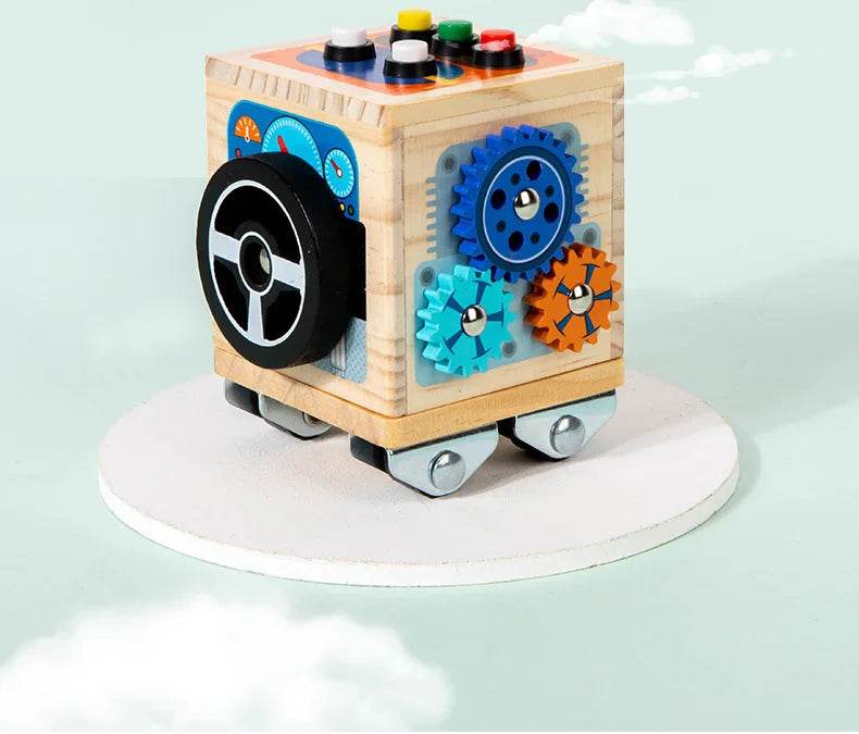 Montessori Busy Board Sensory Toy Polyhedron Busy Bus with LED Light Switch Travel Activities Educational Toy for Children - ToylandEU