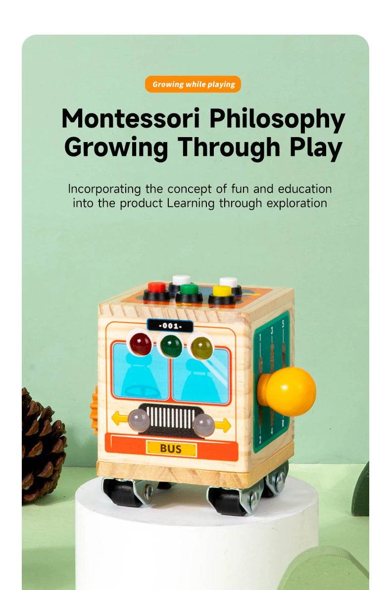 Montessori Busy Board Sensory Toy Polyhedron Busy Bus with LED Light Switch Travel Activities Educational Toy for Children - ToylandEU