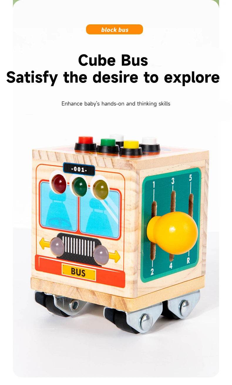 Montessori Busy Board Sensory Toy Polyhedron Busy Bus with LED Light Switch Travel Activities Educational Toy for Children - ToylandEU