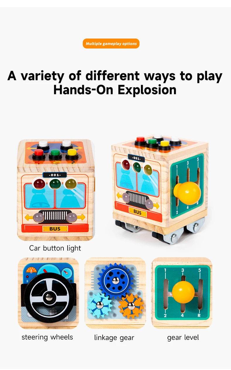 Montessori Busy Board Sensory Toy Polyhedron Busy Bus with LED Light Switch Travel Activities Educational Toy for Children - ToylandEU
