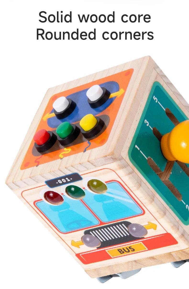 Montessori Busy Board Sensory Toy Polyhedron Busy Bus with LED Light Switch Travel Activities Educational Toy for Children - ToylandEU