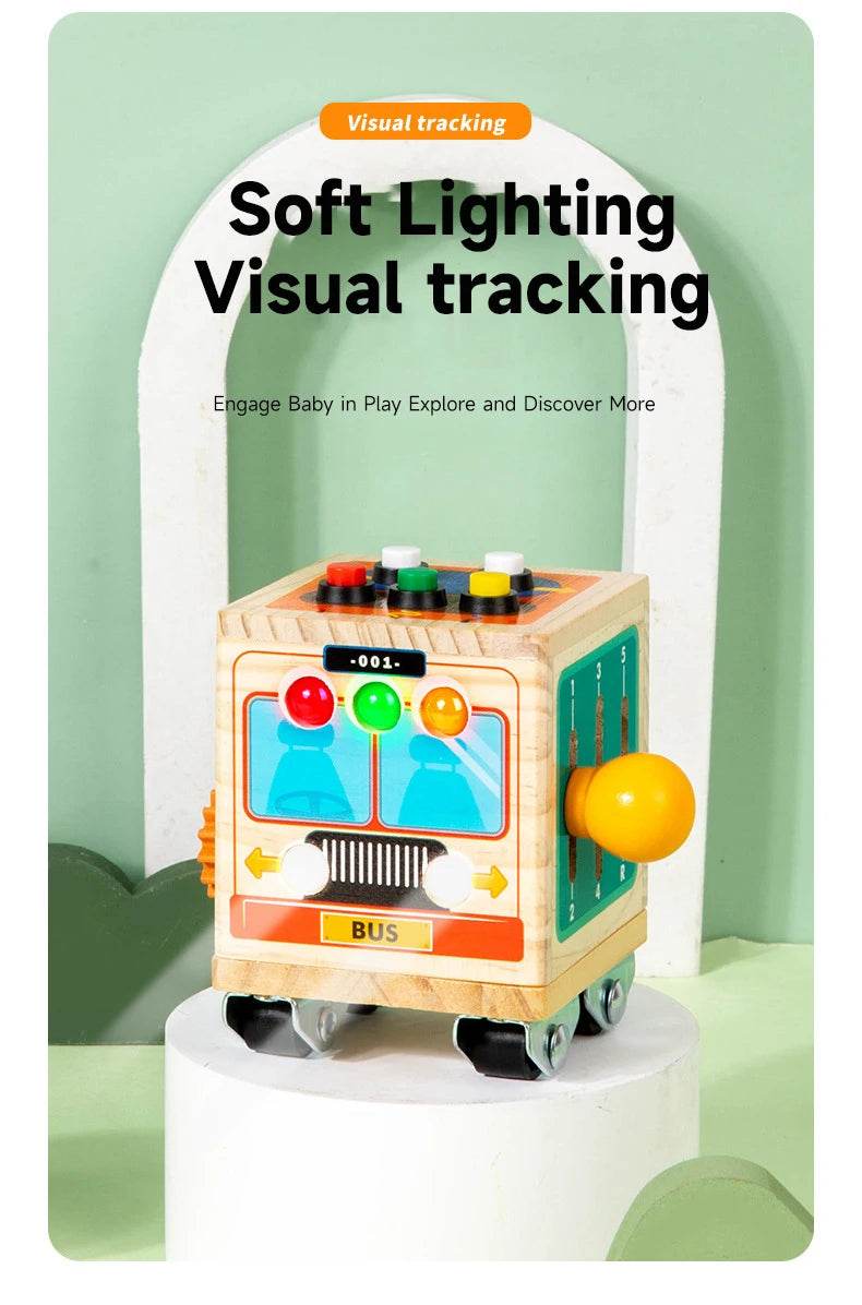 Montessori Busy Board Sensory Toy Polyhedron Busy Bus with LED Light Switch Travel Activities Educational Toy for Children - ToylandEU