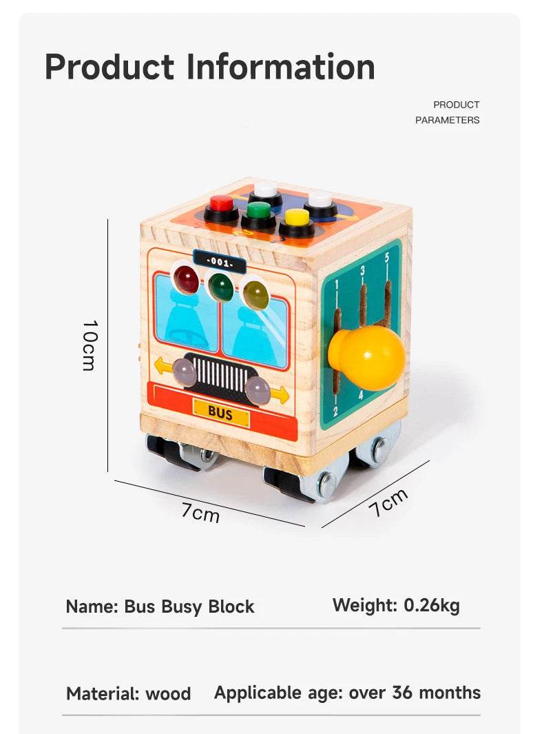 Montessori Busy Board Sensory Toy Polyhedron Busy Bus with LED Light Switch Travel Activities Educational Toy for Children - ToylandEU