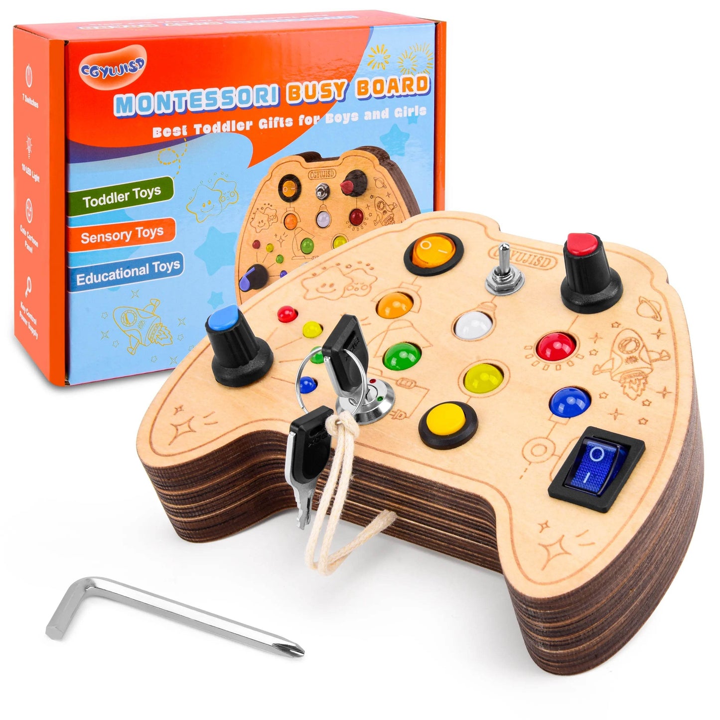 Interactive Montessori Busy Board with Colorful LED Lights for Kids 3+ - ToylandEU