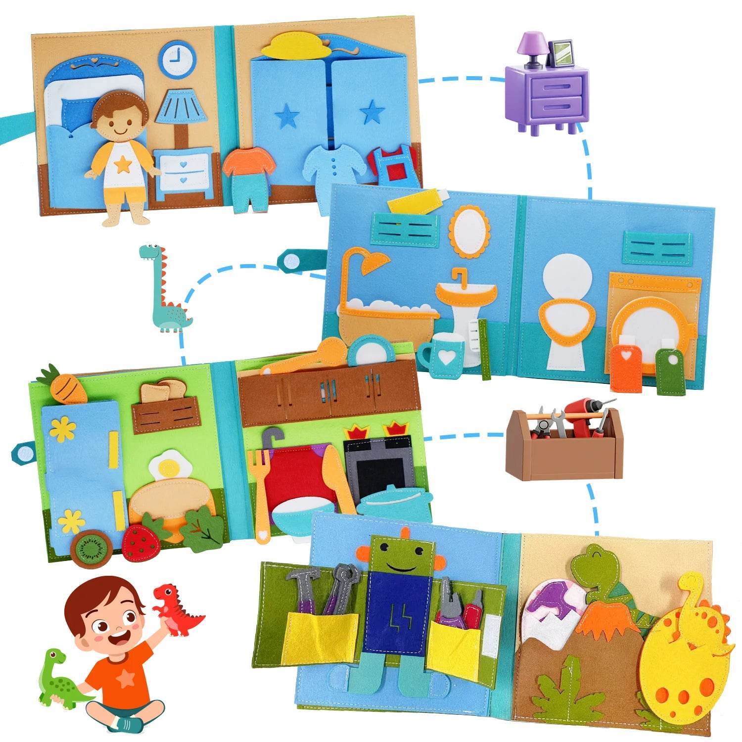 Montessori Busy Book DIY Felt Quiet Book 3D Activities Cloth Story Book Preschool Learning Education Habits Toys for Toddler 3+ - ToylandEU