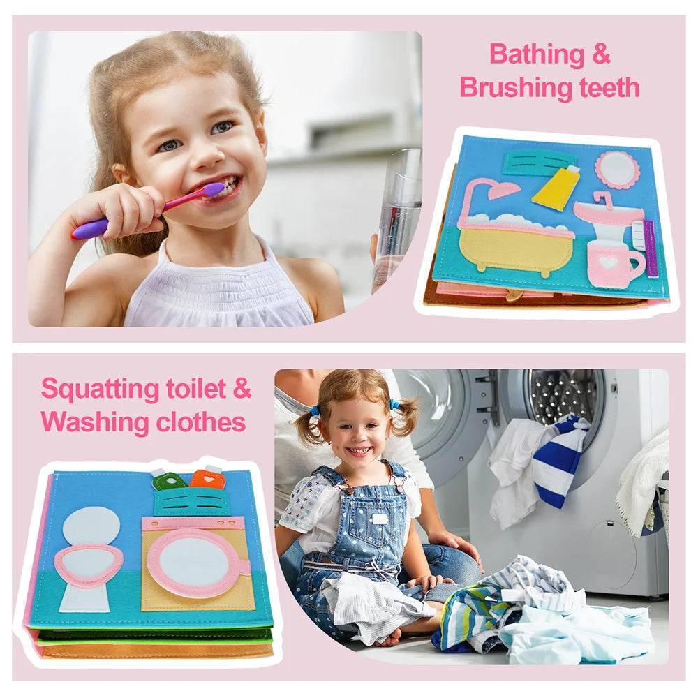 Montessori Busy Book DIY Felt Quiet Book 3D Activities Cloth Story Book Preschool Learning Education Habits Toys for Toddler 3+ - ToylandEU