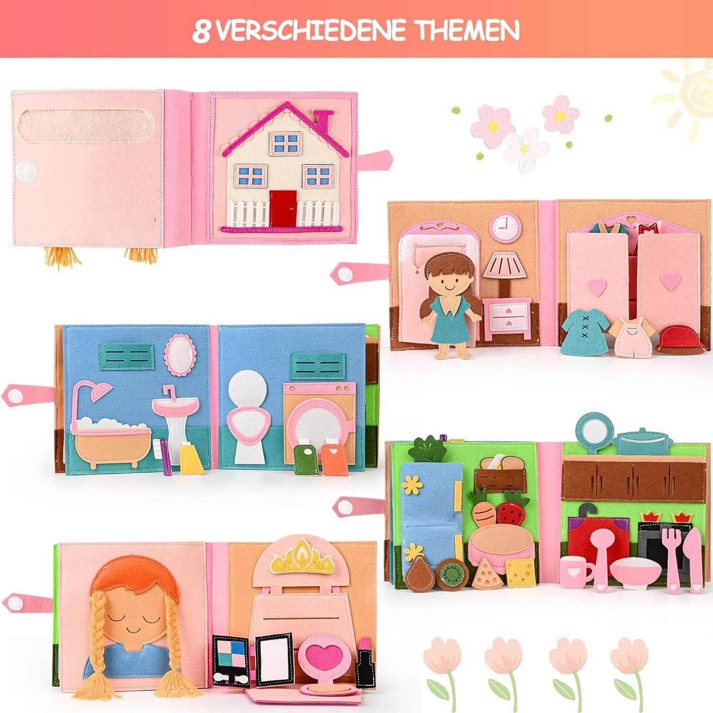 Montessori Busy Book DIY Felt Quiet Book 3D Activities Cloth Story Book Preschool Learning Education Habits Toys for Toddler 3+ - ToylandEU