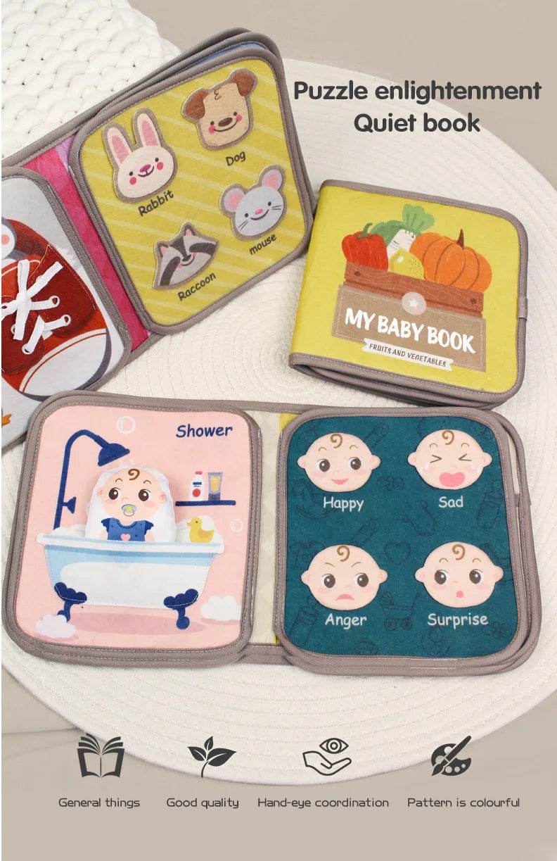 Montessori Busy Book Baby Early Education Book Puzzle Toy Animal Cognitive Fabric Book Repeated Paste Sensory Toys - ToylandEU