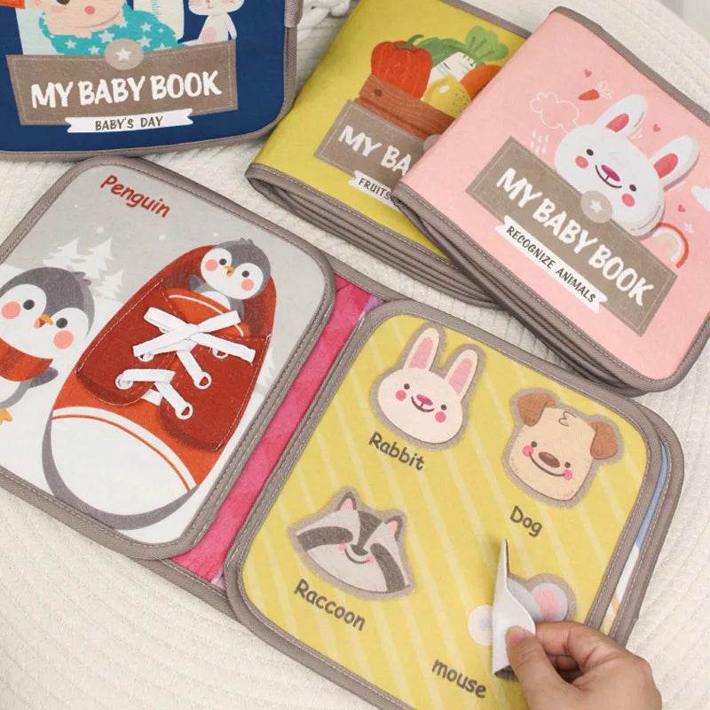 Montessori Busy Book Baby Early Education Book Puzzle Toy Animal Cognitive Fabric Book Repeated Paste Sensory Toys - ToylandEU