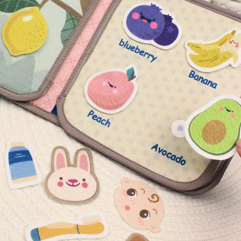 Montessori Busy Book Baby Early Education Book Puzzle Toy Animal Cognitive Fabric Book Repeated Paste Sensory Toys - ToylandEU