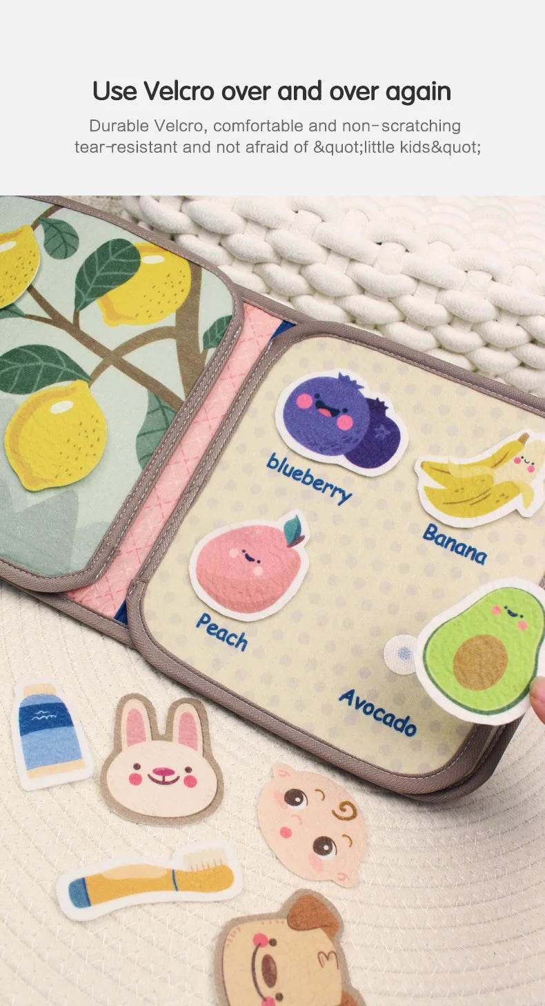 Montessori Busy Book Baby Early Education Book Puzzle Toy Animal Cognitive Fabric Book Repeated Paste Sensory Toys - ToylandEU