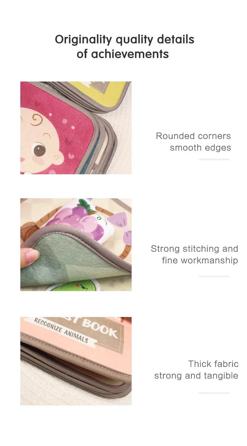 Montessori Busy Book Baby Early Education Book Puzzle Toy Animal Cognitive Fabric Book Repeated Paste Sensory Toys - ToylandEU