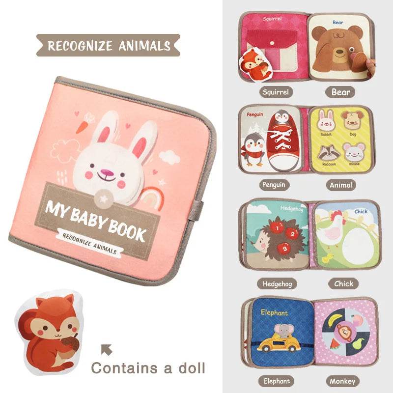 Montessori Busy Book Baby Early Education Book Puzzle Toy Animal Cognitive Fabric Book Repeated Paste Sensory Toys - ToylandEU