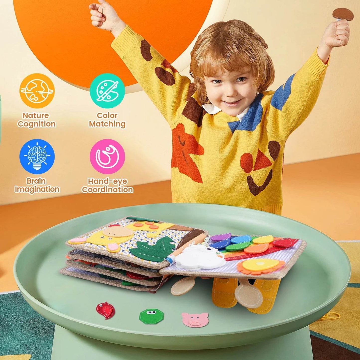 Montessori Toys Busy Book for Kids Color Shape Animal Cognition Early Education Toys Giraffe Quiet Book Fine Motor Toys - ToylandEU